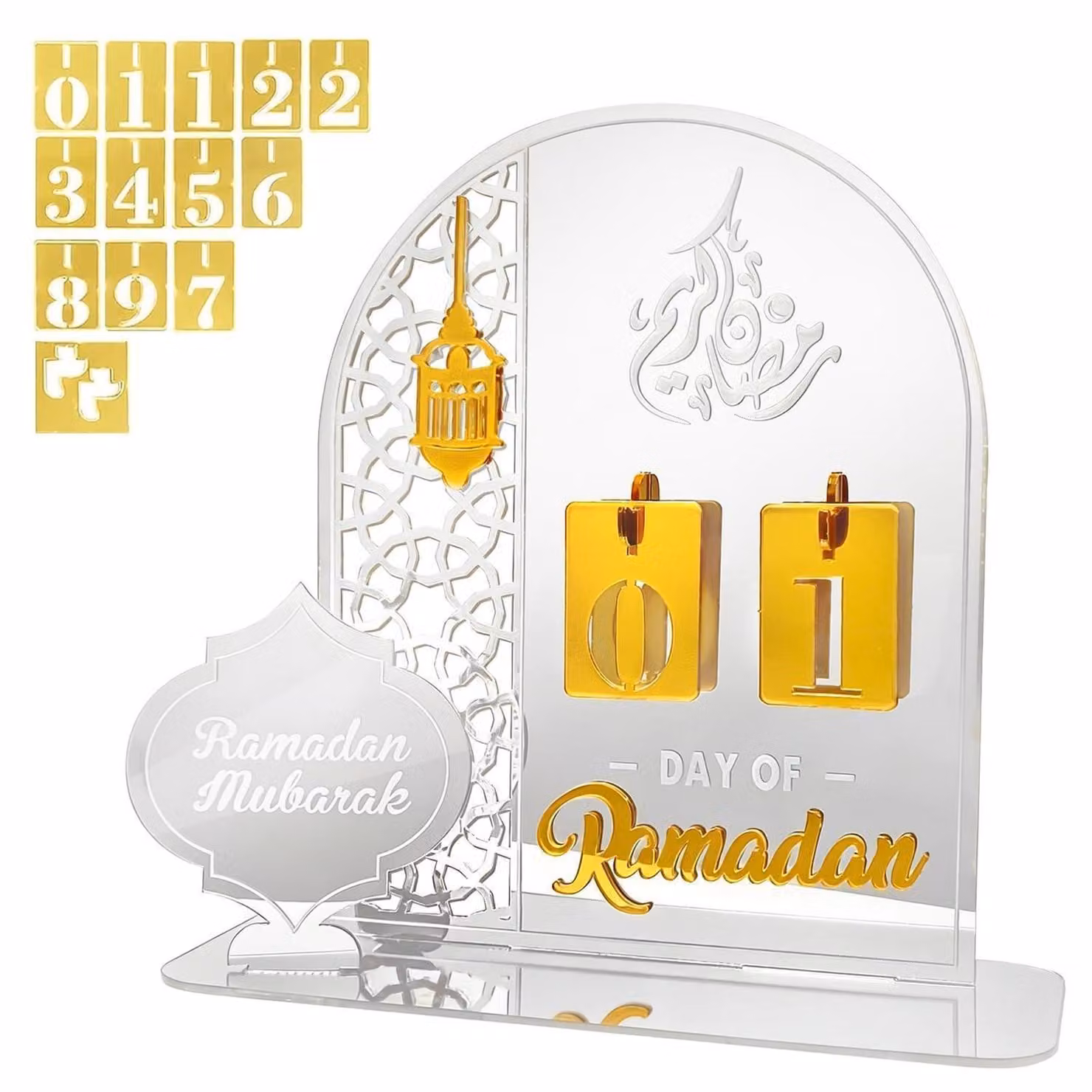 Calendario Ramadan, decorazione da tavolo in acrilico argentato, conto alla rovescia, calendario dell'Avvento