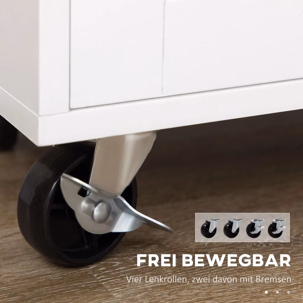 Carrello da cucina moderno REDOM in MDF bianco opaco con ruote, L 109 cm x P 40 cm x H 89 cm – 2