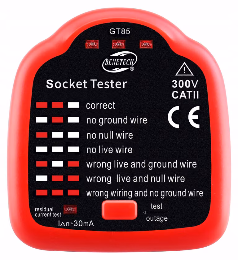Tester per prese di corrente a 230 V con funzione di interruttore differenziale