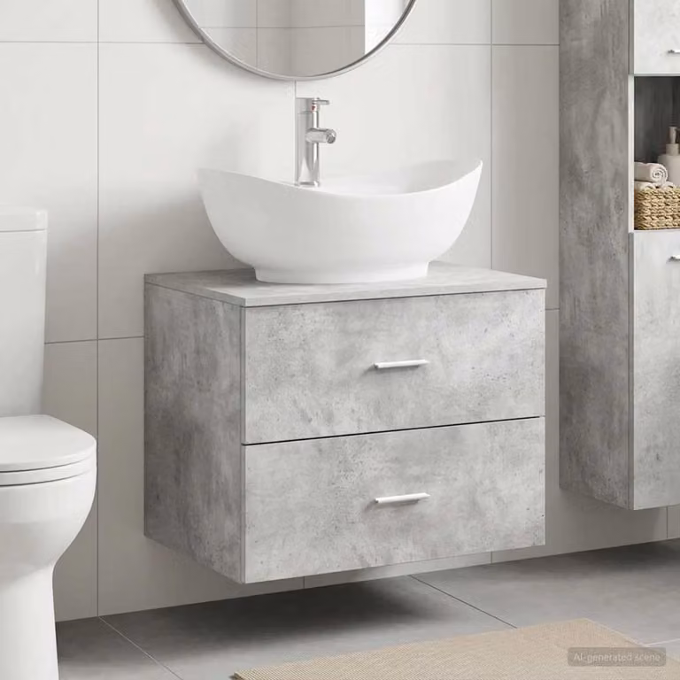 Set di mobili per il bagno moderno vidaXL in MDF Grigio con vanità a parete e cassetti interni L/P/H: 62,5 x 44,5 x 50,0 cm