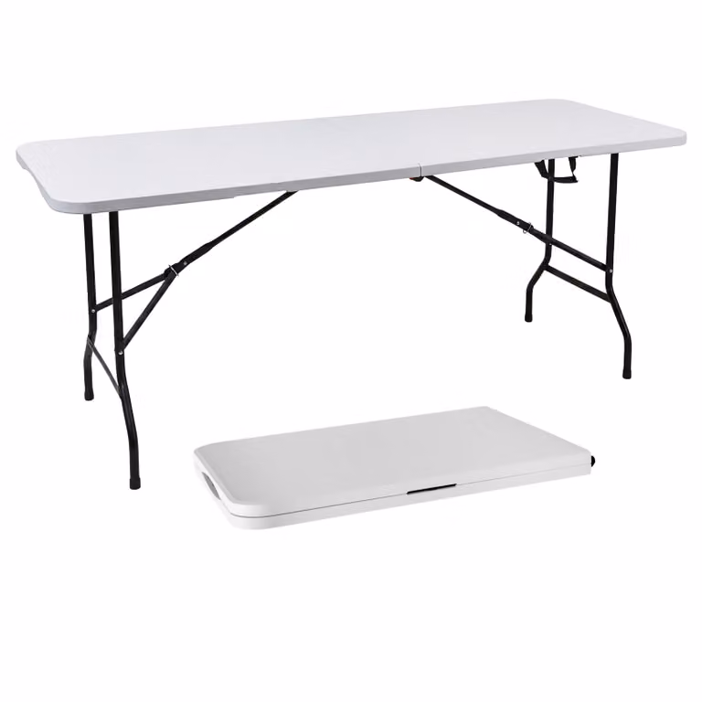 Tavolo pieghevole XL bianco con struttura in acciaio resistente alle intemperie - 180x68 cm - Tavolo da campeggio grande pieghevole con maniglia per il trasporto - Tavolo da giardino