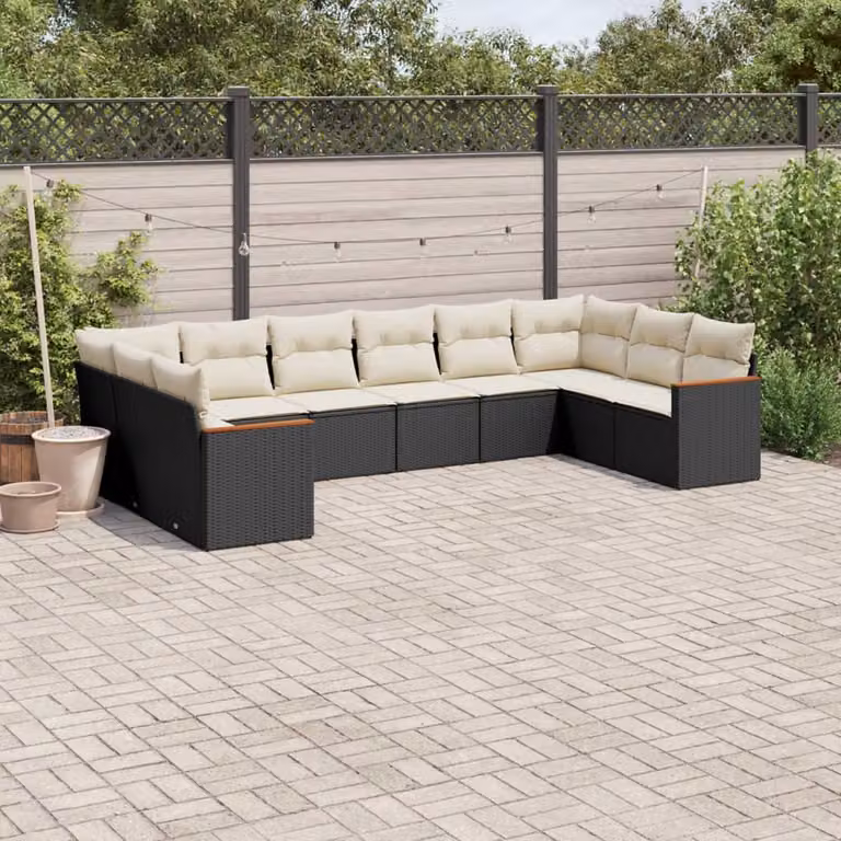 vidaXL Set Divani da Giardino 10pz in Polyrattan con Cuscini e Rivestimenti Rimovibili Nero e Bianco