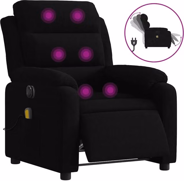 Poltrona Massaggiante | Sedia Relax Reclinabile Elettrica Nera in Velluto