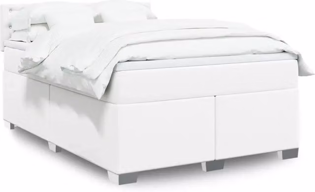 Letto matrimoniale moderno vidaXL in similpelle bianca con materasso ibrido e illuminazione sottostante, L/P/H: 190 x 140 x 100,5 cm