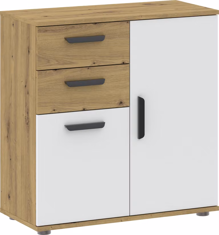 Cassettiera combinata stretta RICHMOND - rovere artisan / bianco