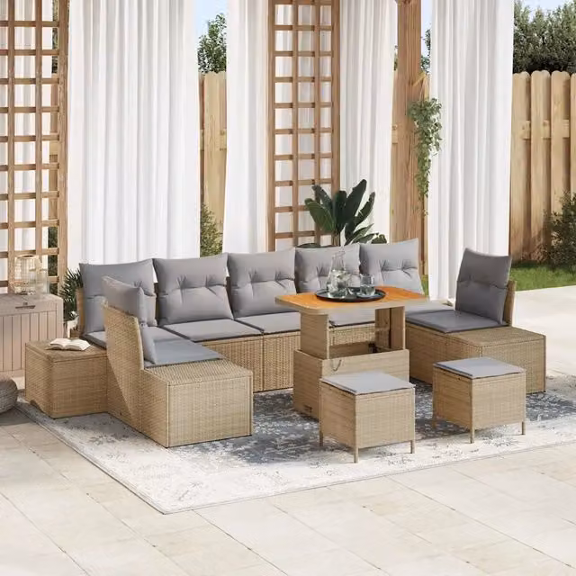 Set Divano da Giardino vidaXL a forma a U con Cuscini e Tavolino Beige