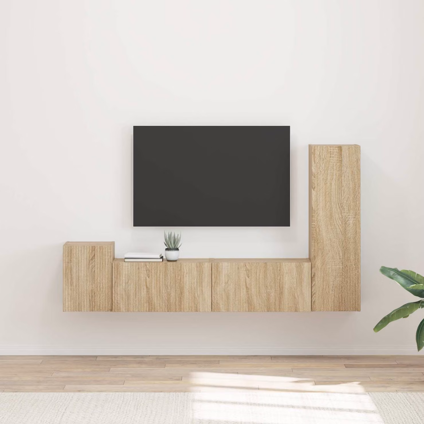 Set mobile TV da 4 pezzi vidaXL in legno ingegnerizzato Rovere Sonoma color marrone e beige per soggiorno
