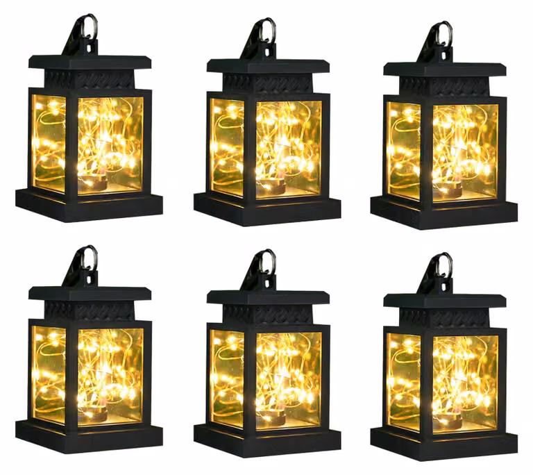 Set di lanterne solari, 6 pezzi, impermeabili, con luce LED bianco caldo