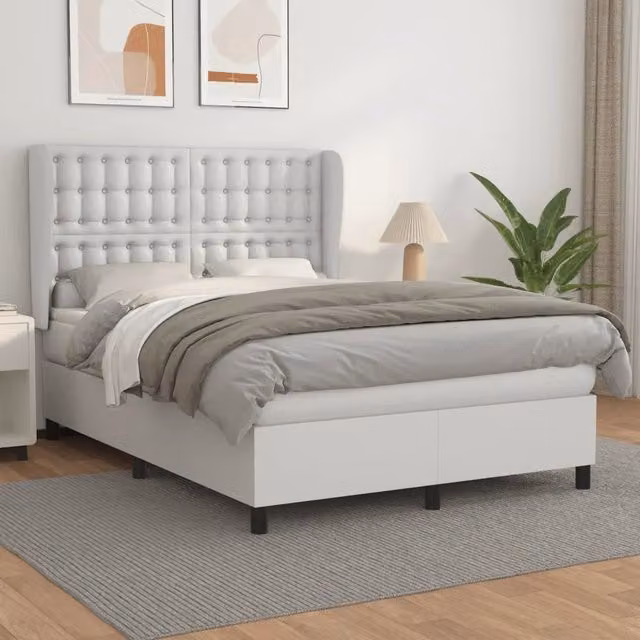 Letto con Giroletto a Molle e Materasso Bianco in Similpelle vidaXL L/P: 140 x 190 cm – 1