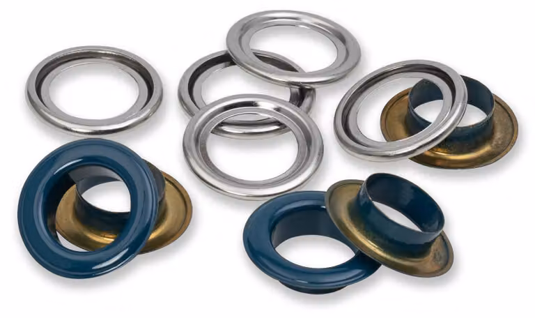 Occhielli con rondelle, diametro 14 mm, blu navy/argento, confezione da 15 pezzi.