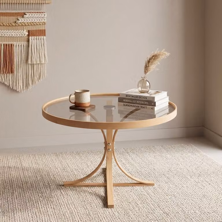 Santhia - Tavolino da Salotto, 80x80x47h cm Marrone Rovere, Forma Rotondo
