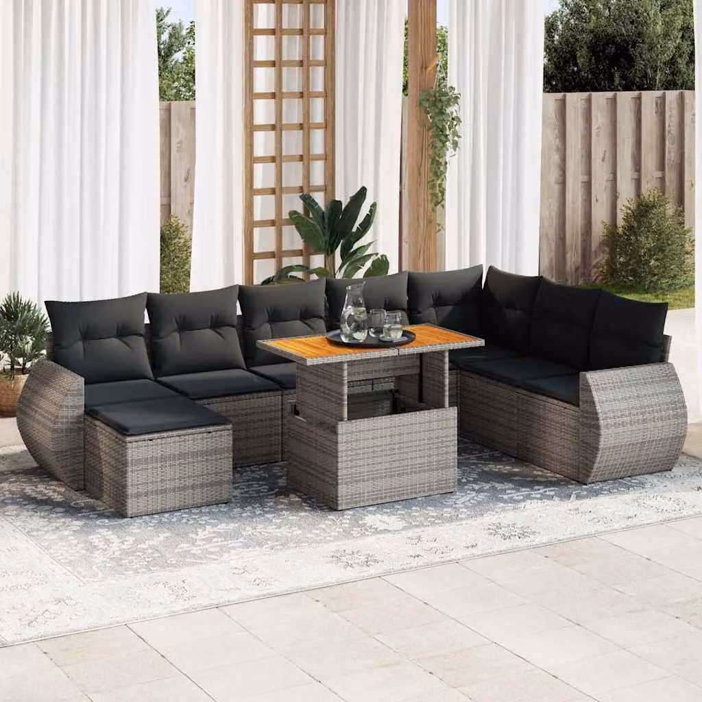 Maison Exclusive - Set da giardino 9 pezzi con cuscini Grigio Polyrattan