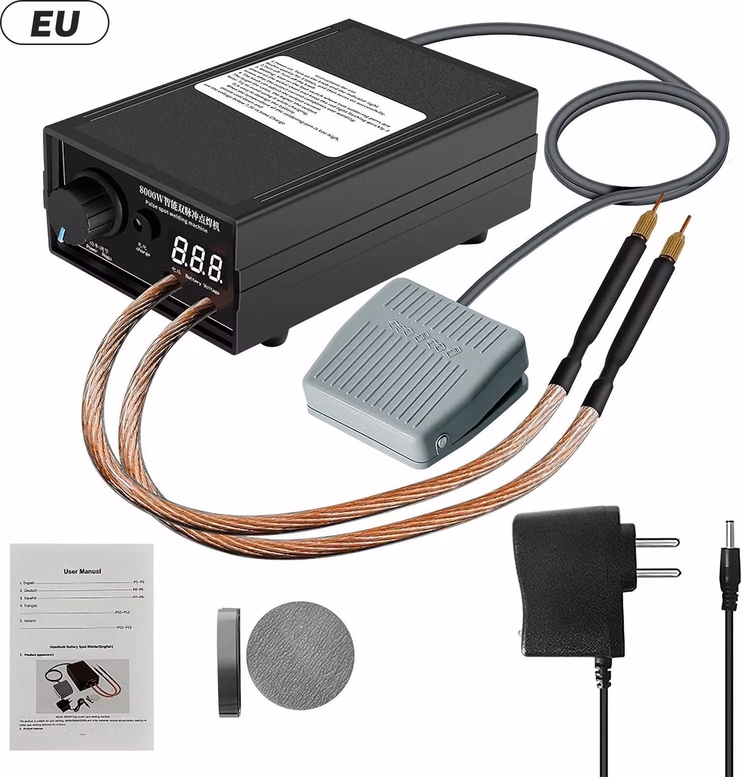 Saldatrice a punti a batteria - Apparecchio manuale - 5000 W - Regolabile da 0 a 800 A - Per batterie 18650 - Nastro di nichel da 0,3 mm - Lamina d'oro