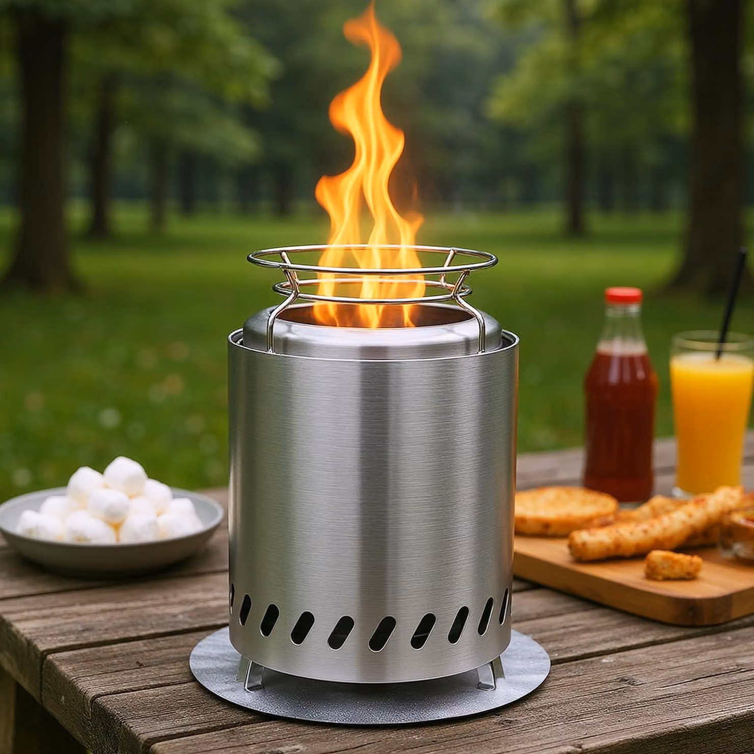 Cesto per il fuoco da tavolo, senza fumo, 18 cm, portatile, ideale per terrazza