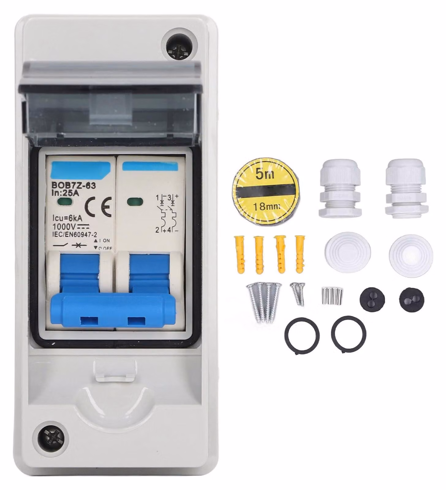Sezionatore CC, protezione contro i fulmini, 25 A, interruttore automatico miniaturizzato con quadro di distribuzione impermeabile IP65, 1000 V