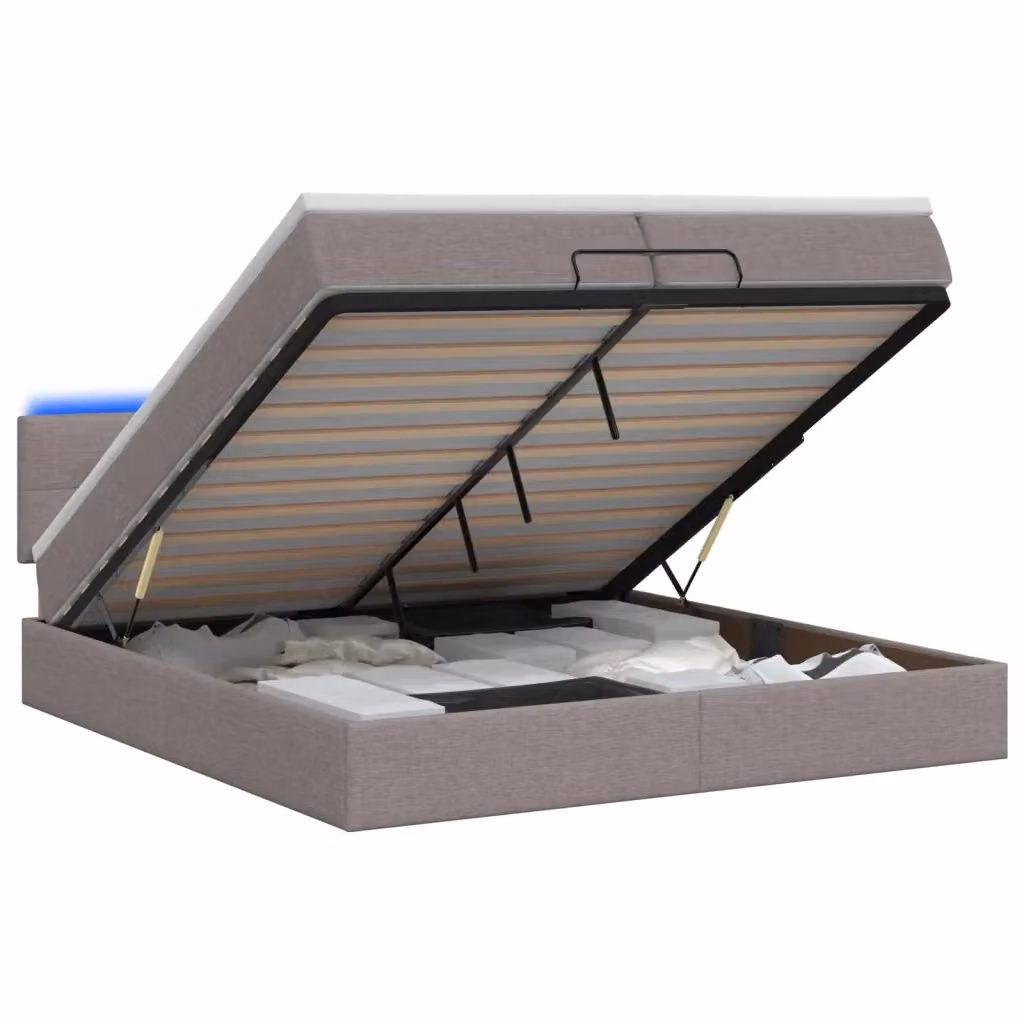 Letto Ottomano con Materasso Ibrido e Illuminazione LED vidaXL, Colore Beige e Grigio, L/P/H: 200 x 200 x 88 cm – 2