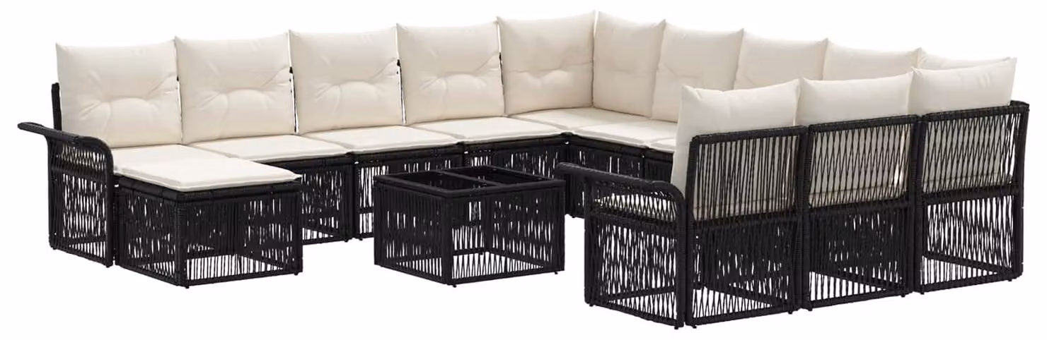 Set Divano da Giardino 13 pcs Nero e Bianco Crema polyrattan
