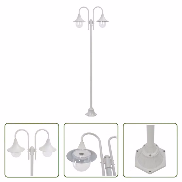 The Living Store Dissuasore da giardino E27 220 cm in alluminio a 2 lanterne bianco