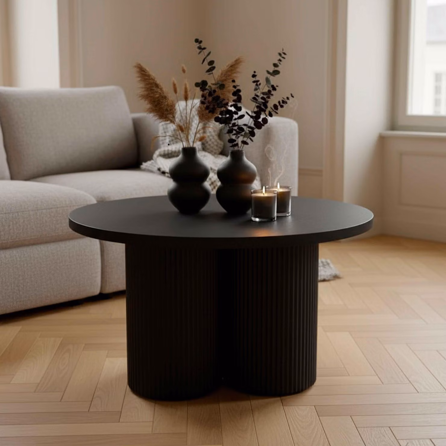 Tavolino da caffè rotondo scandinavo 80 cm legno scuro - Oviala June