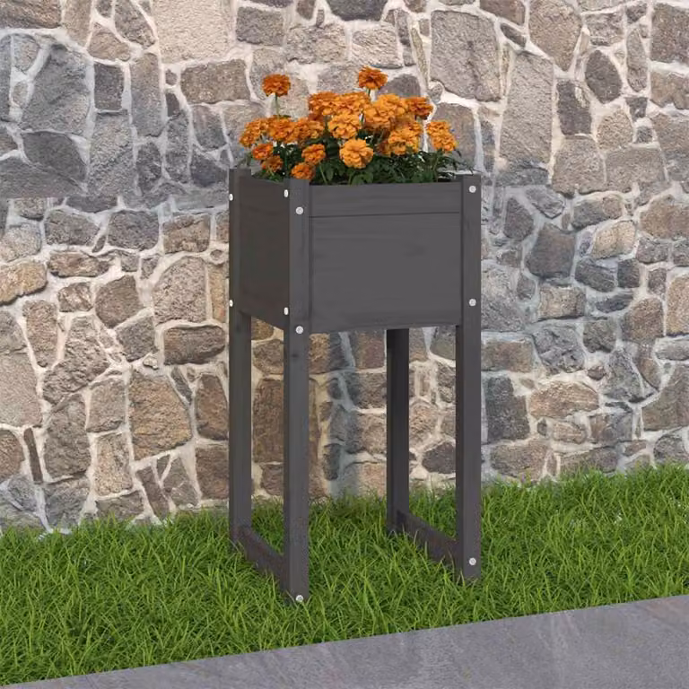 Fioriera vidaXL in legno di pino massello, Grigio, L/P/H: 40 x 40 x 81 cm