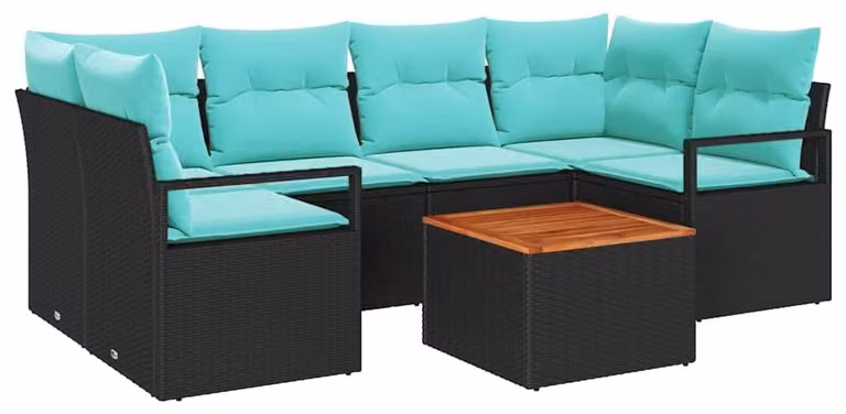Maison Exclusive - Set da giardino composto da 7 pezzi, divano e poltrone, in rattan sintetico nero