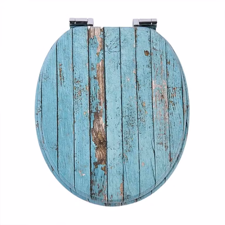 Copertura per WC - Sedile per WC - Chiusura ammortizzata - MDF antibatterico - Parte anteriore chiusa - Forma rotonda, standard europeo - 43 x 37 cm - Capacità di carico: 190 kg