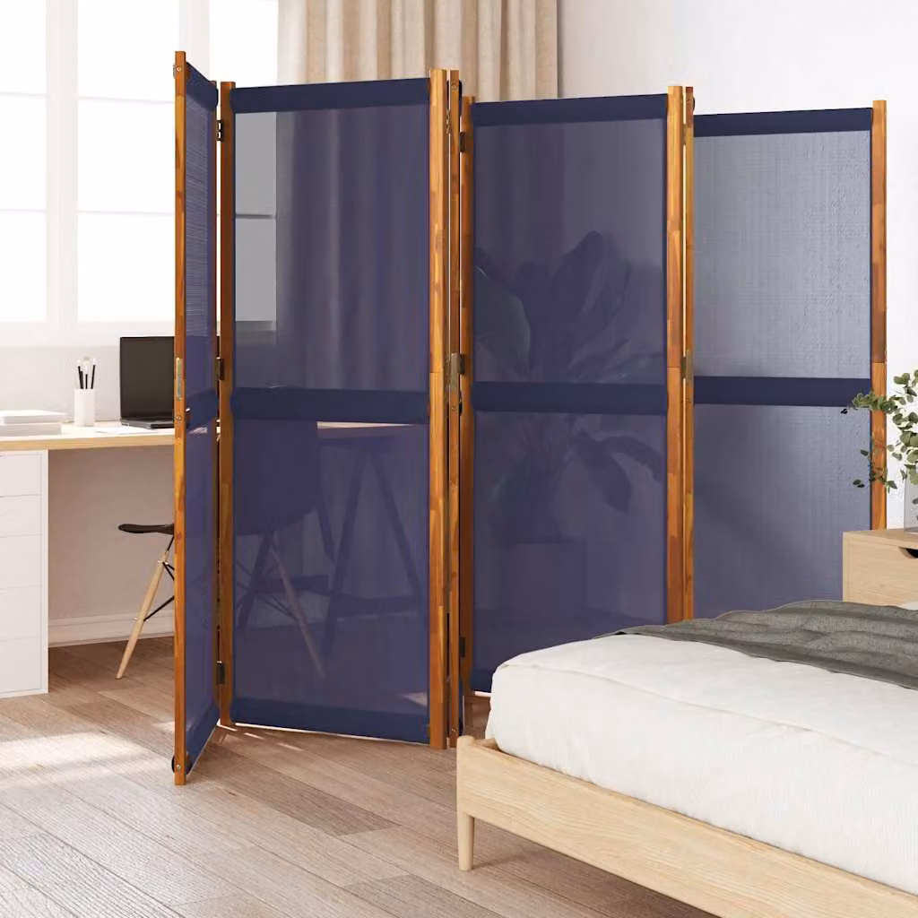 Divisorio a 6 Pannelli vidaXL in Legno di Acacia Oliato Blu, L 420 cm x H 180 cm