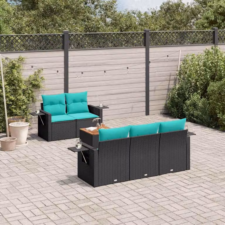 Maison Exclusive - Set di 6 divani da giardino con cuscini, polyrattan nero