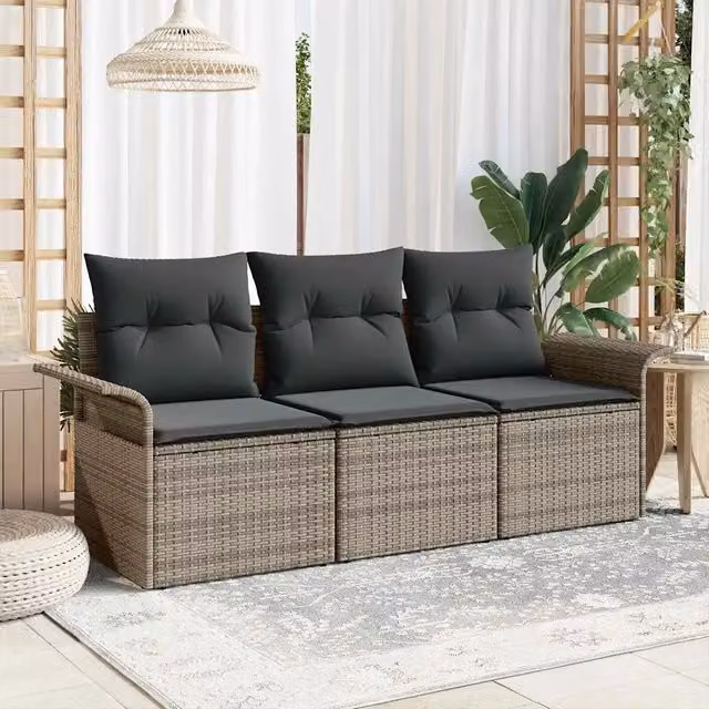 Set Divano da Giardino 3 pz Grigio Poly Rattan 3353888