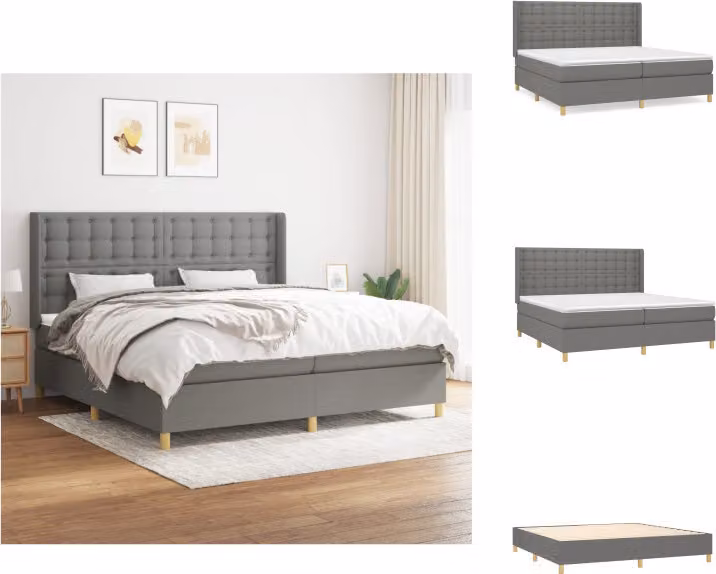 vidaXL Letto a molle con materasso grigio scuro 200x200 cm in tessuto - Letti & strutture letto