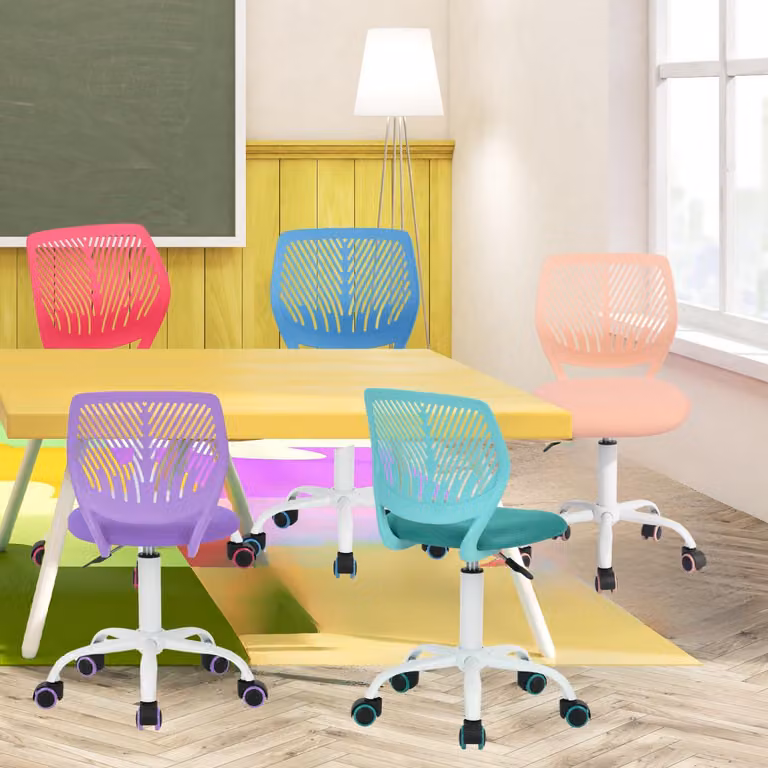 Sedia da ufficio senza braccioli, sedia girevole con altezza regolabile, color viola, ideale per l'ufficio domestico