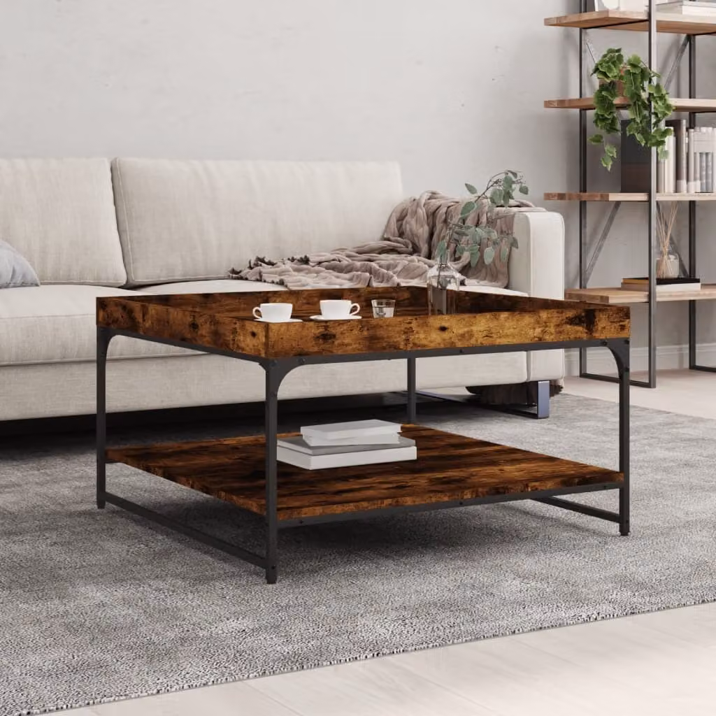 The Living Store tavolino in rovere fumé 80x80x45 cm materiale a base di legno e ferro
