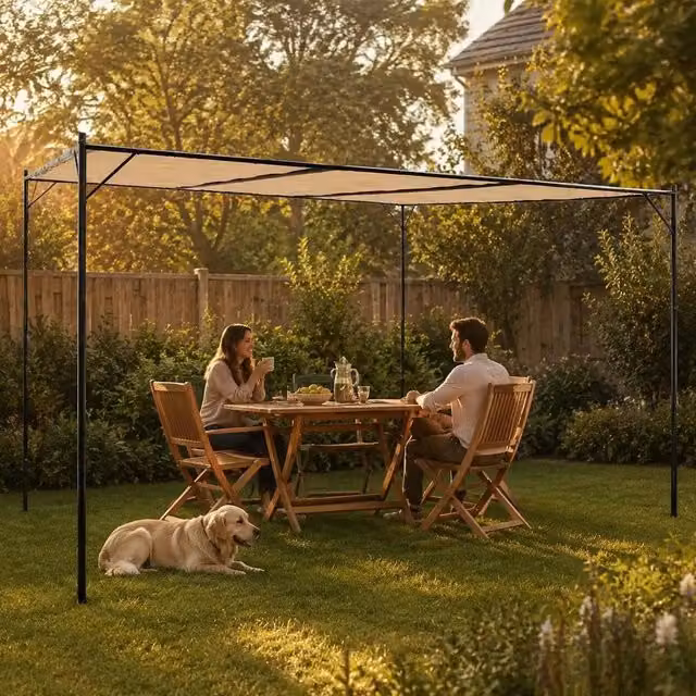 Beige Pavilion, 4x4 M, 180 G/square Meter Fabric And Steel