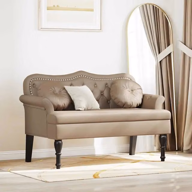 Panca Chesterfield-Sgabello-Divano con cuscino Cappuccino 120,5 x 65 x 75 cm