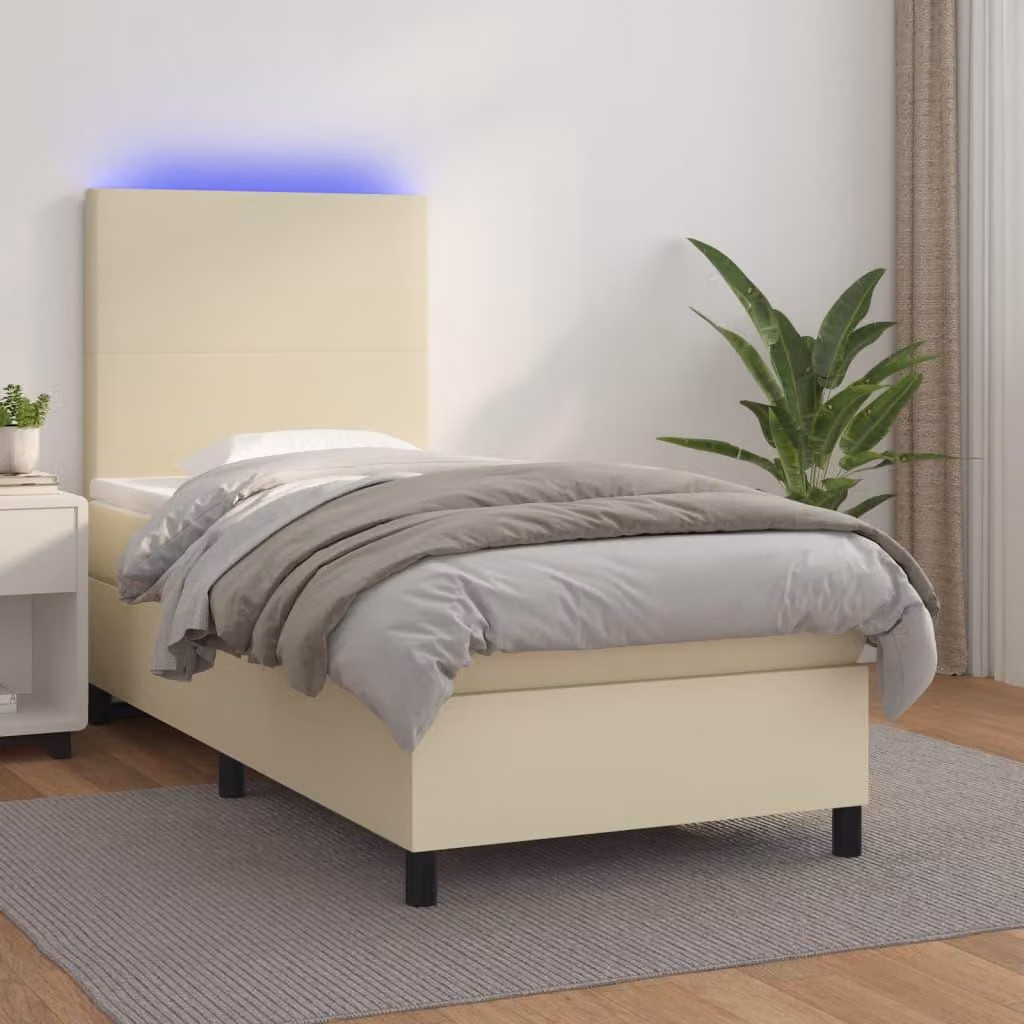 Maison Exclusive - Letto boxspring con materasso e illuminazione a LED color crema, 100x200 cm, in ecopelle