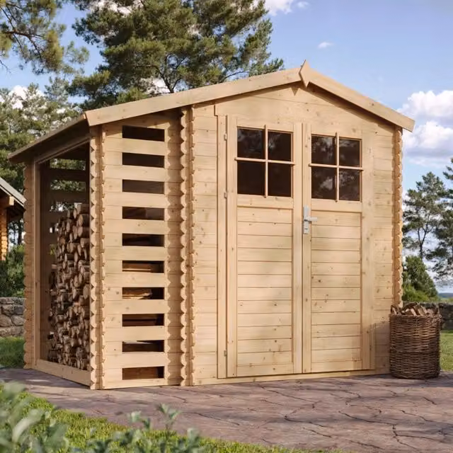 Casetta da Giardino in Legno Grigio con Legnaia TIMBELA M386F