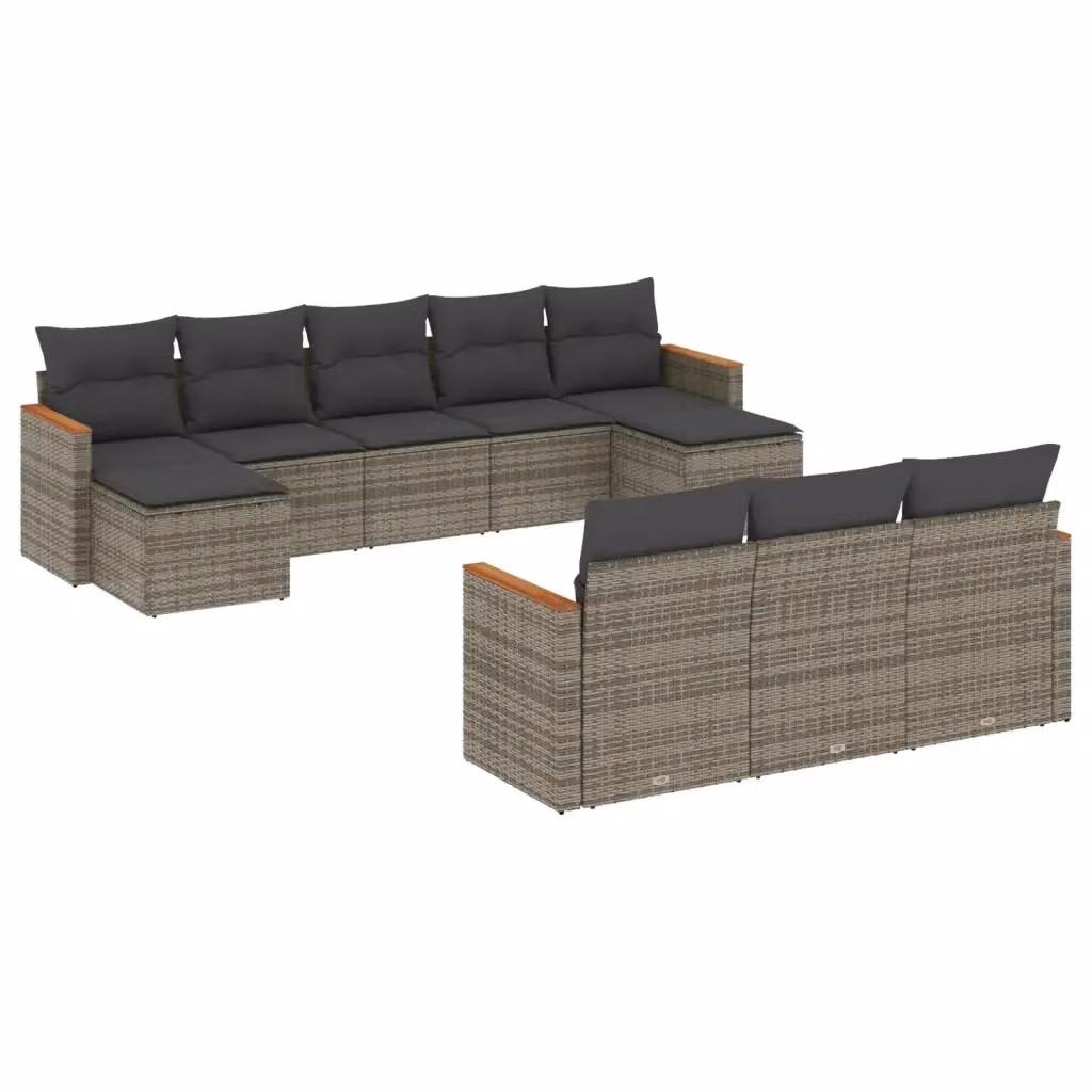 vidaXL Set Divano da Giardino 10 pz a forma di U in Polyrattan Grigio con Cuscini Imbottiti e Rivestimenti Rimovibili – 2