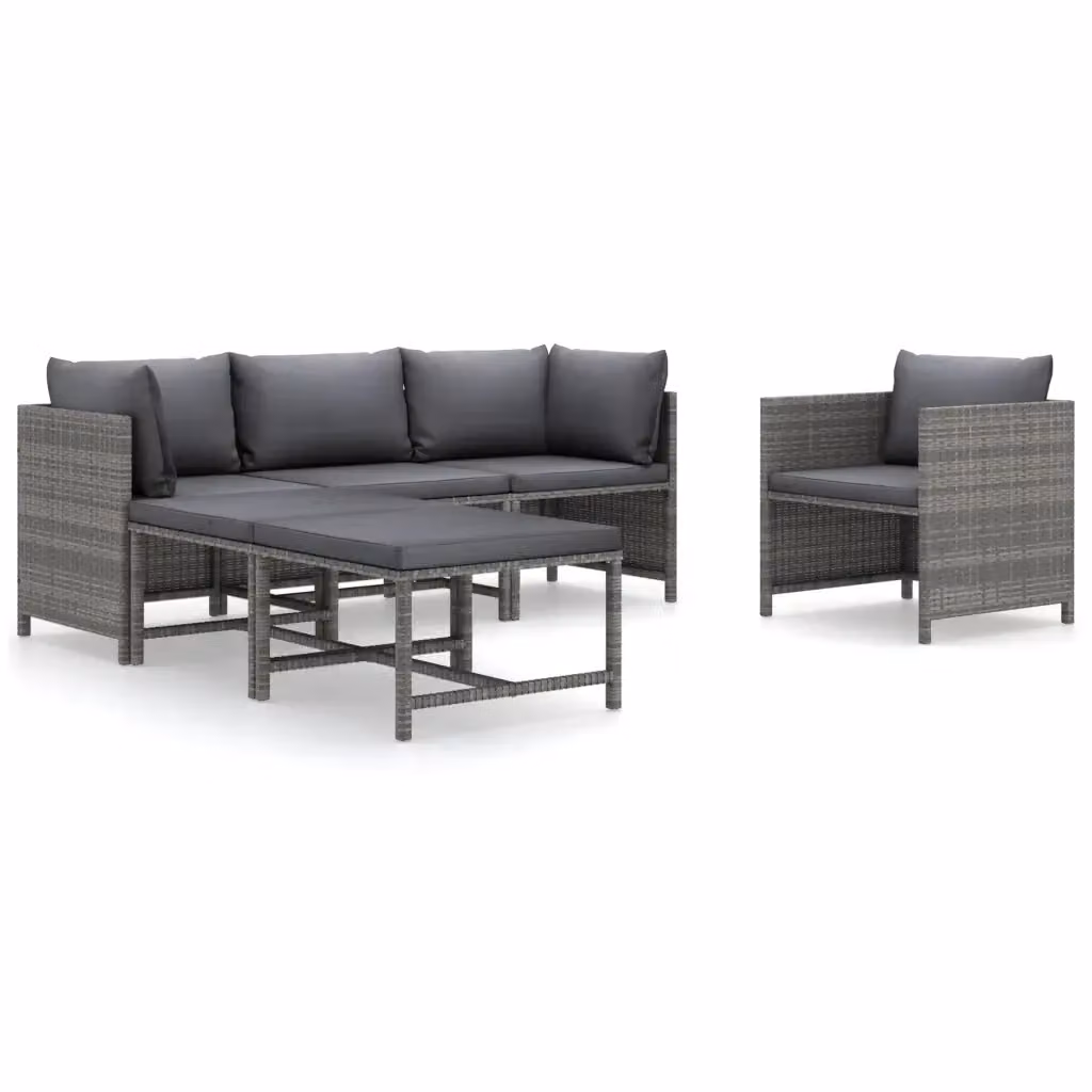 vidaXL Set Divani da Giardino 6 pz a Forma a L con Cuscini in Polyrattan e Struttura in Metallo Antracite – 2