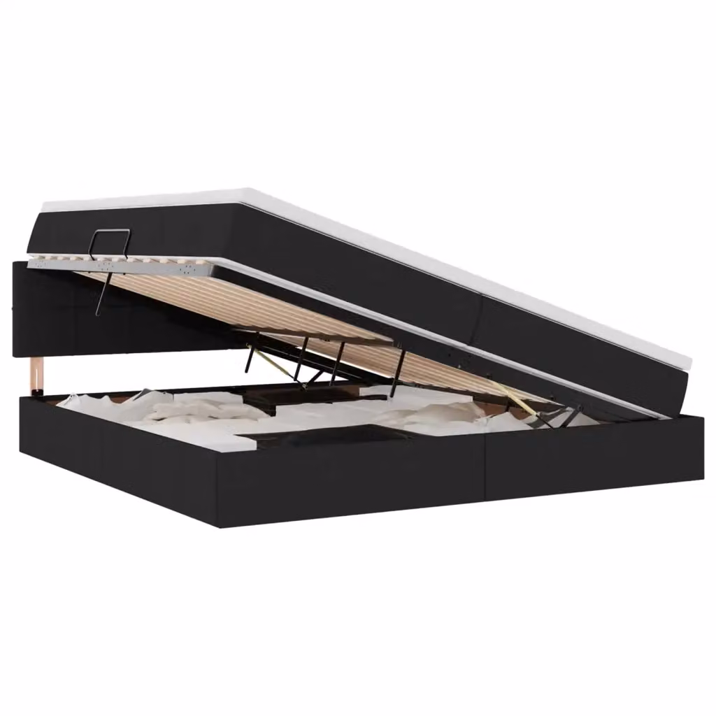 Letto con contenitore vidaXL in tessuto nero con illuminazione LED e porta USB, L/P/H: 200 x 200 x 88 cm – 2