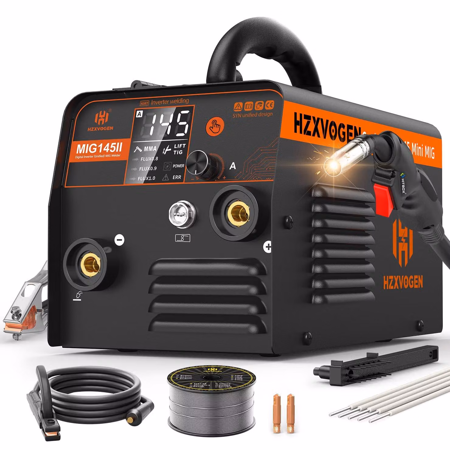Saldatrice multifunzione 3-in-1, senza gas, per saldatura MIG, MMA e TIG - 145A, alimentazione a 230 Volt