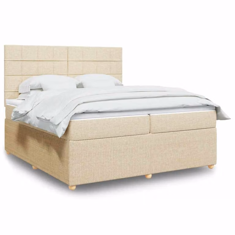 vidaXL Giroletto a Molle con Materasso Ibrido in Tessuto Beige e Bianco L/P: 200 x 200 cm