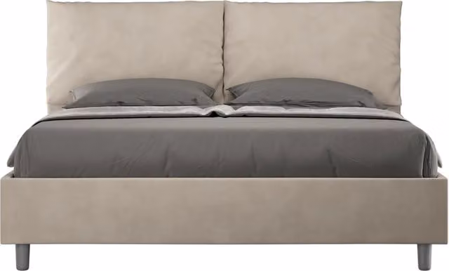 BS COM Letto matrimoniale senza rete imbottito 160x210 microfibra sabbia