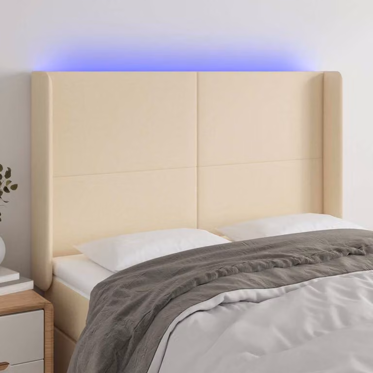 Testiera con LED e porta USB vidaXL in tessuto beige L: 147 cm, P: 16 cm, H: 118-128 cm