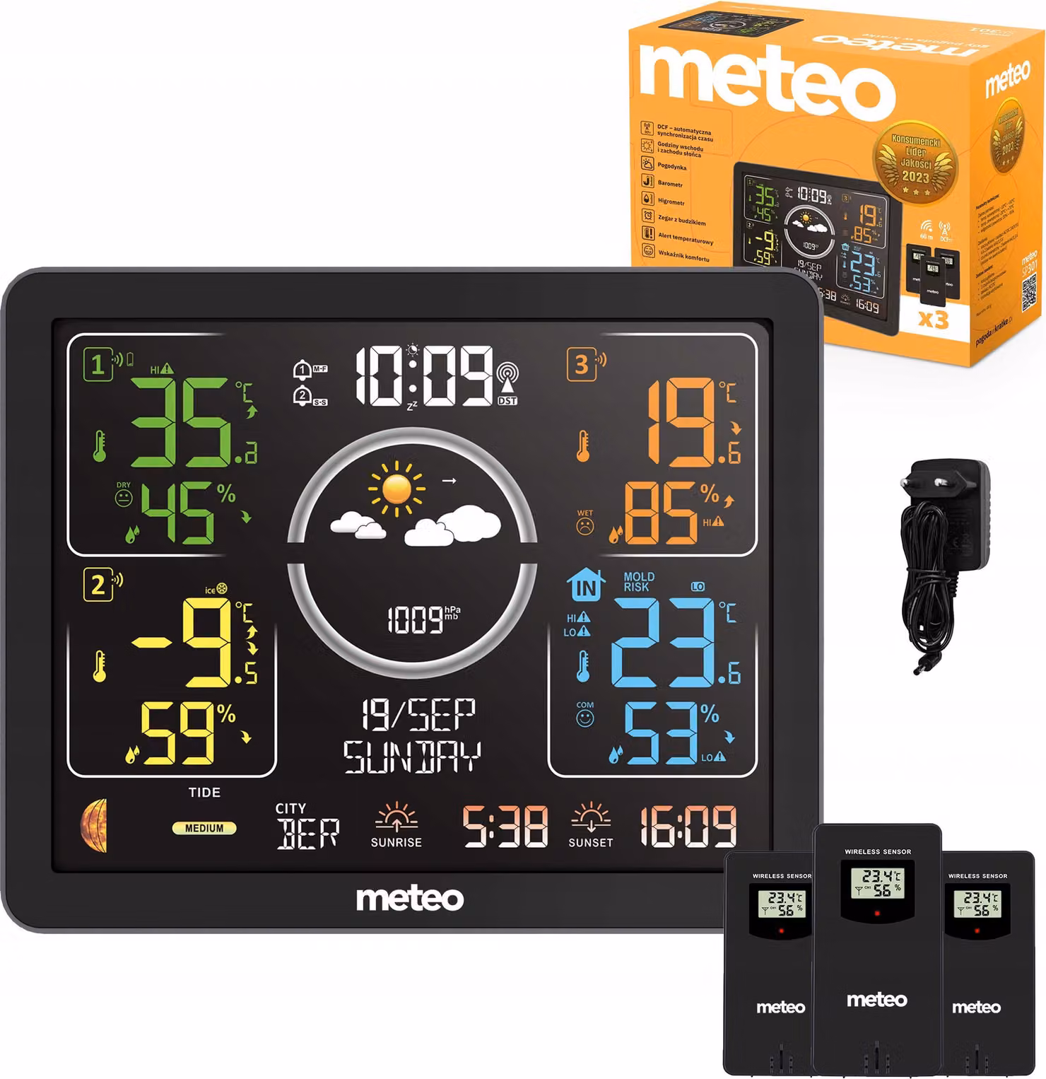 Stazione Meteo Con Dcf Meteo Sp301 Display Meteo Igrometro Barometro 3 Sensori