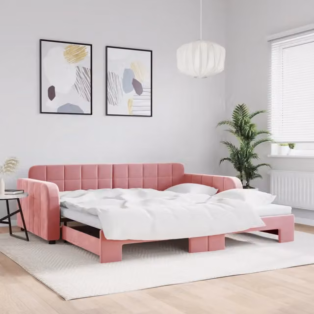 Divano Letto con Letto Estraibile-Sofa Letto-Daybed Rosa 100x200 cm in Velluto 719833