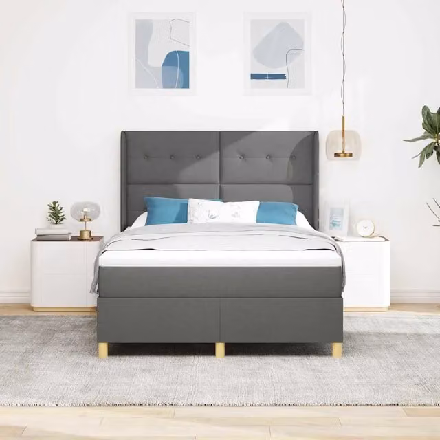 Letto a molle moderno vidaXL con testiera imbottita in tessuto grigio e dettagli oro L: 160 cm, P: 200 cm, H: 128 cm