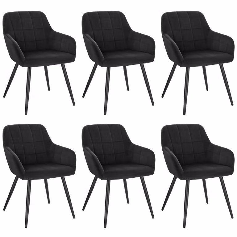 WOLTU Set di 6 sedie da pranzo Sedia da cucina Sedia imbottita Sedia di design con braccioli, con seduta in velluto, struttura in metallo, nero
