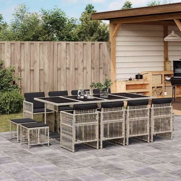 vidaXL Set da Pranzo da Giardino 13pz in Polyrattan con Cuscini Grigio Antracite e Piano in Vetro