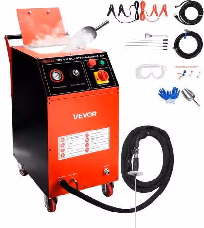 VEVOR Macchina per Sabbiatura a Ghiaccio Secco Rossa con Capacità 7,5 kg, Pressione e Quantità Regolabili e 4 Ugelli per Pulizia Professionale di Auto, Navi e Aviazione