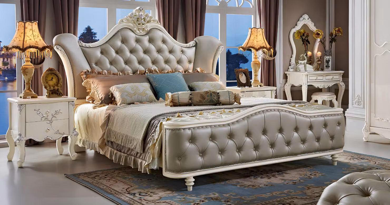 Bett Polsterbett Luxus Doppel Schlafzimmer Echtholz Betten Chesterfield Barock